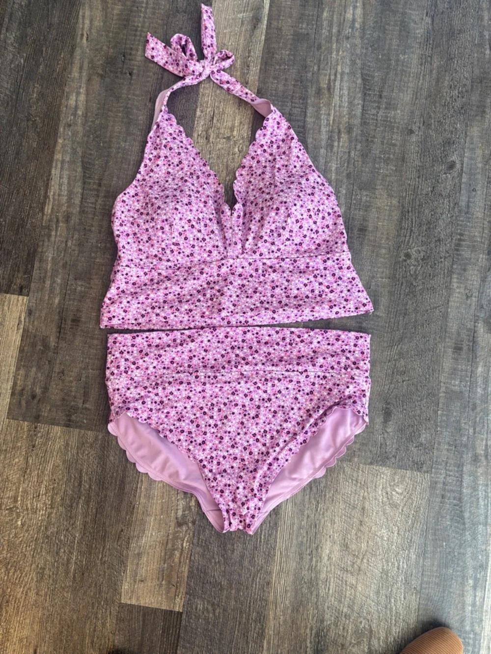 Lands' End Pink Floral Tankini with High Waist Bottoms - Picture 1 of 4